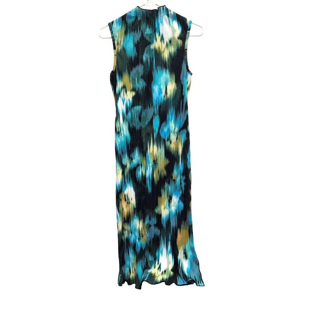 Sleeveless Pleated Maxi Paisley Dress XS By Future Collective High Ruffle Neck